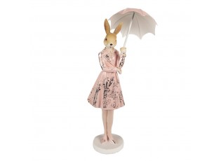 Dekorace králičí slečna v růžovém s deštníkem - 11*11*28 cm