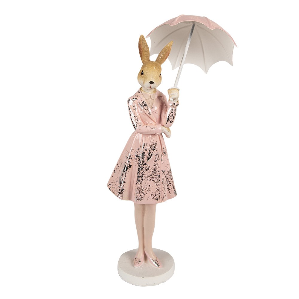 Dekorace králičí slečna v růžovém s deštníkem - 11*11*28 cm Clayre & Eef
