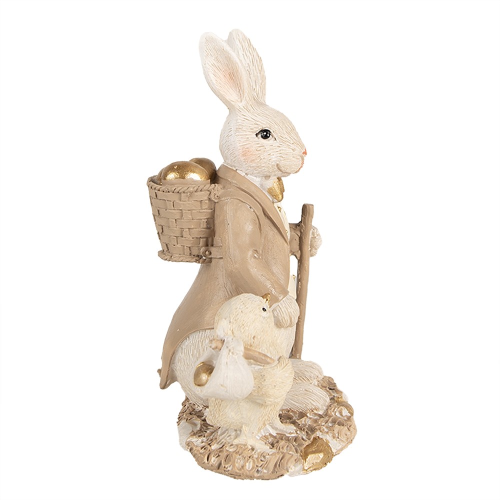 Dekorace béžový králíček s ptáčkem - 11*8*15 cm