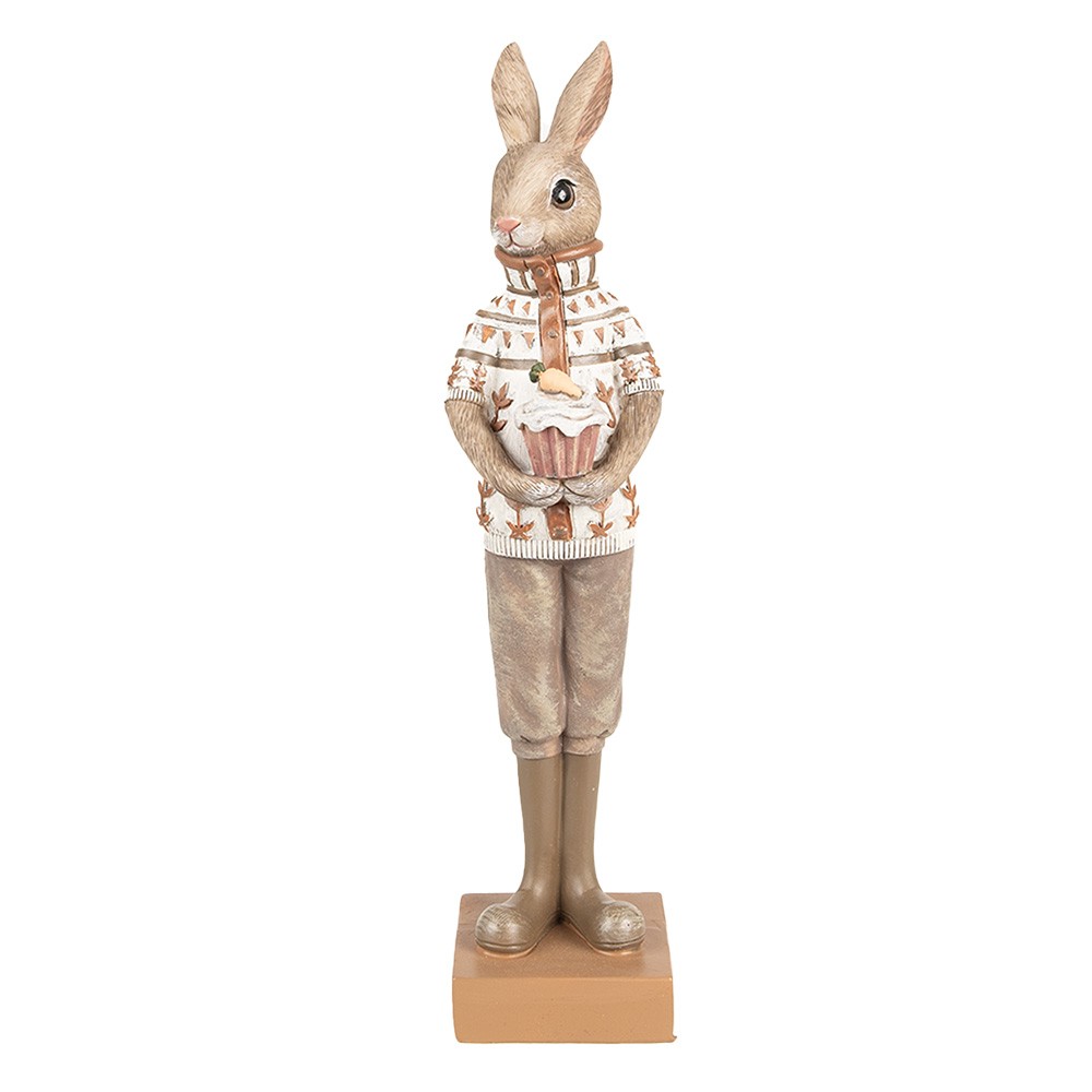 Dekorace králík ve svetříku s dortíkem - 7*7*28 cm Clayre & Eef