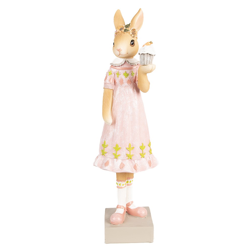 Dekorace králičí slečna v růžových šatech s dortíkem - 9*8*28 cm Clayre & Eef