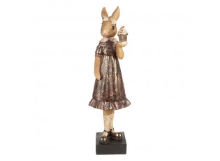 Dekorace králičí slečna v hnědých šatech s dortíkem - 9*8*28 cm