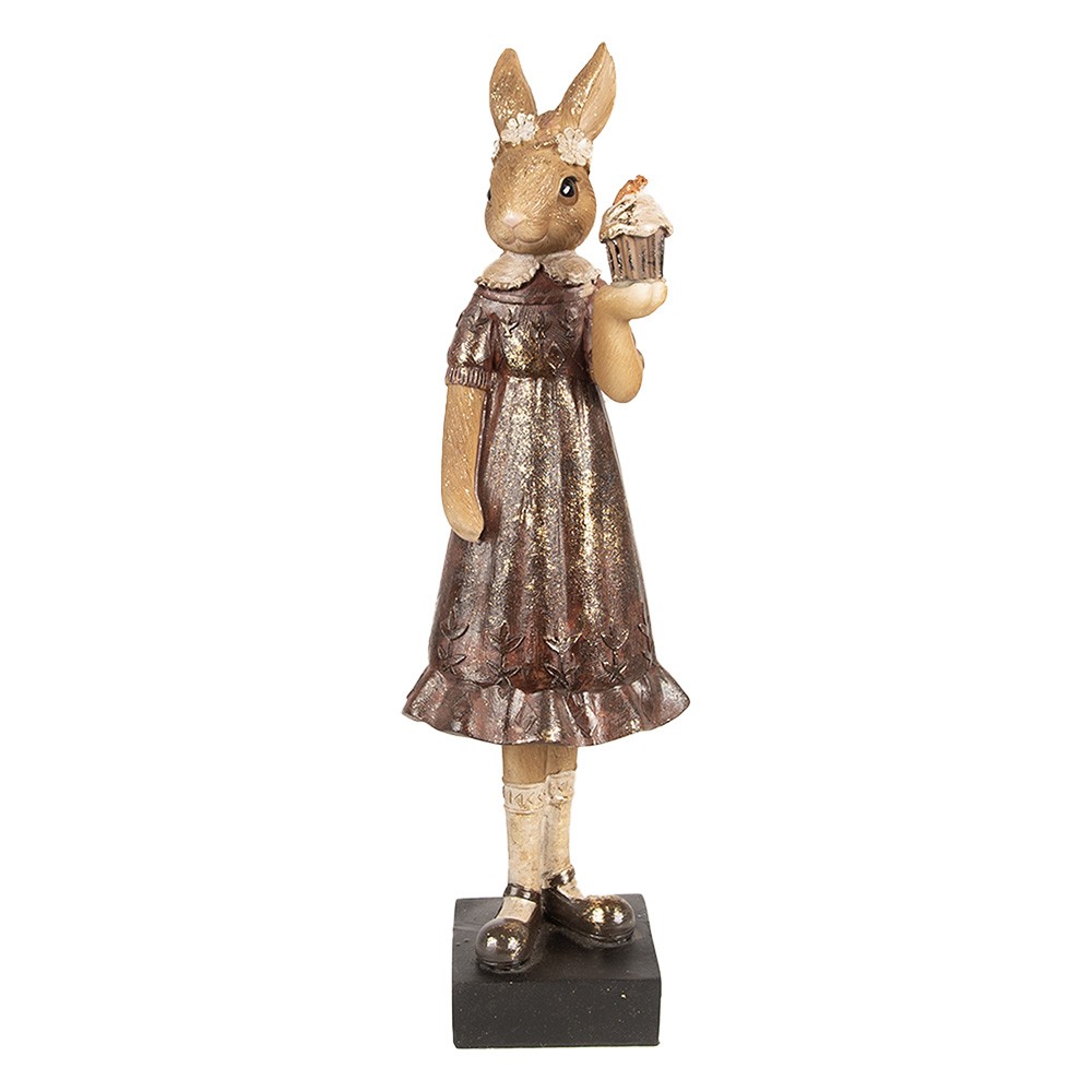 Dekorace králičí slečna v hnědých šatech s dortíkem - 9*8*28 cm Clayre & Eef