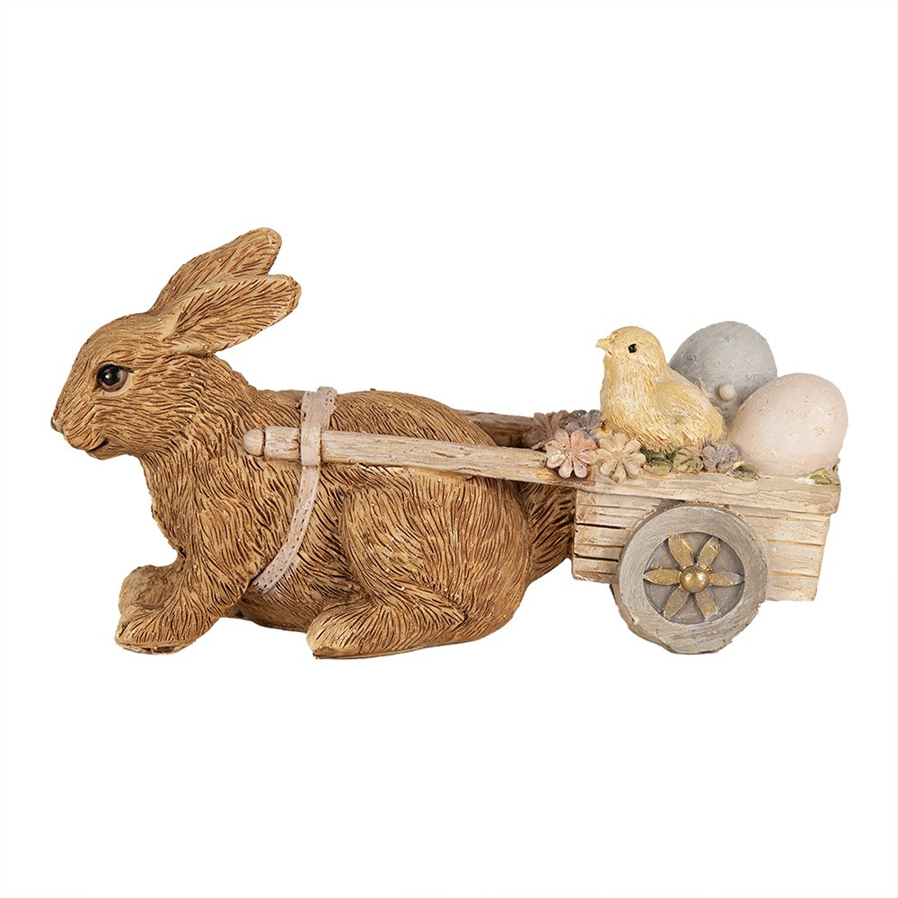 Dekorace socha králík s vozíčkem s vajíčky a kuřátkem - 15*5*7 cm Clayre & Eef
