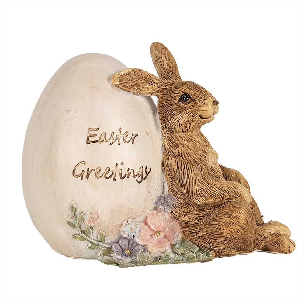 Dekorace socha králík s vajíčkem Easter Greetings - 12*7*9 cm Clayre & Eef
