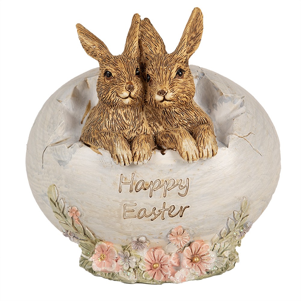 Dekorace socha králíci ve vajíčku Happy Easter - 11*9*11 cm Clayre & Eef