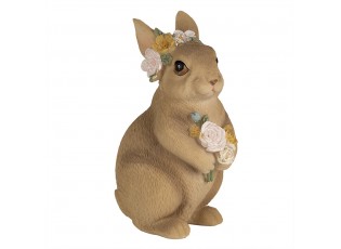 Dekorace hnědý velikonoční králíček s květy - 9*7*14 cm