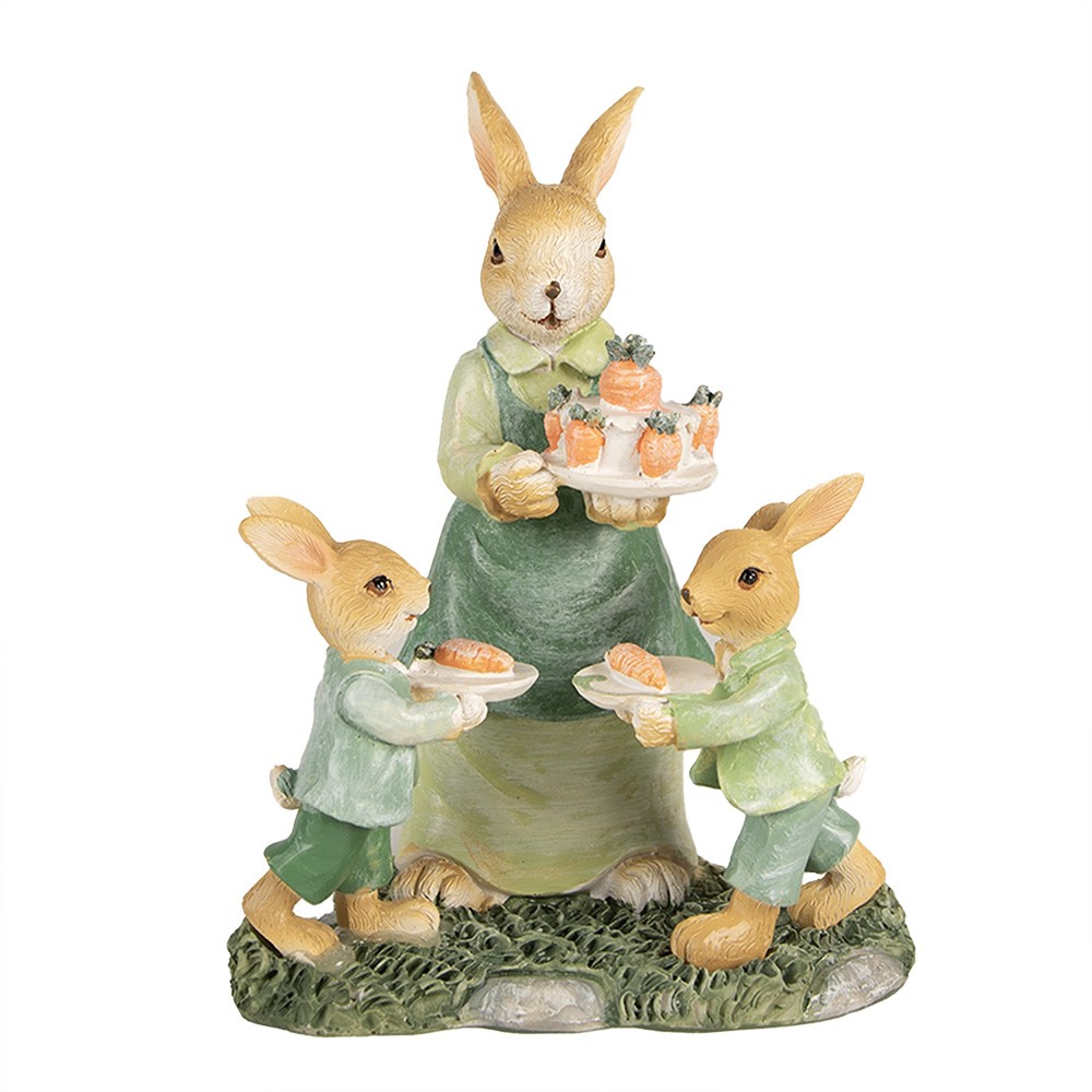 Dekorace králičí mamka s králíčky a mrkvovým dortem - 12*8*15 cm Clayre & Eef