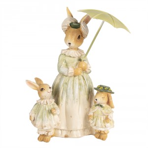 Dekorace králičí mamka s králíčky a paraplíčkem - 16*11*21 cm