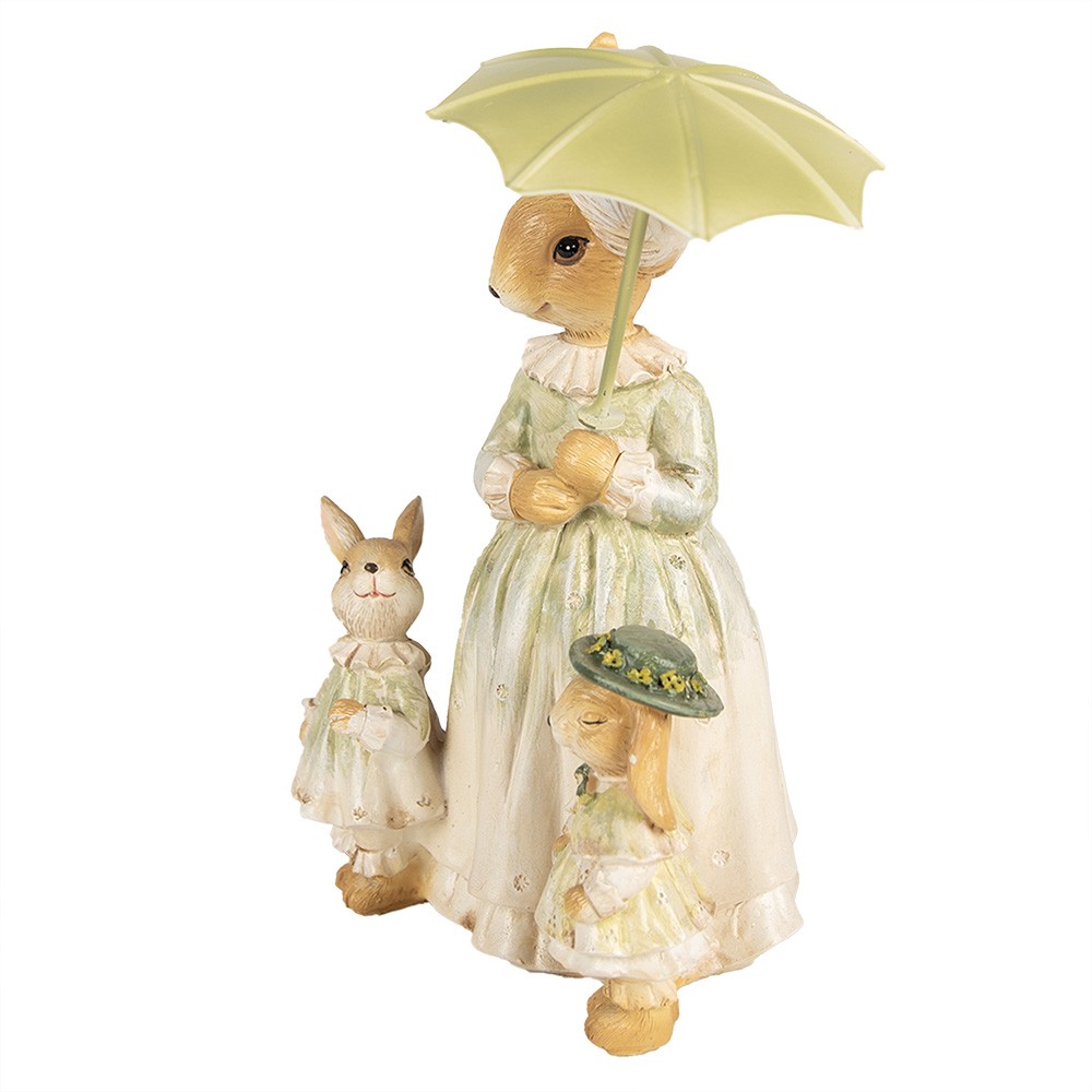 Dekorace králičí mamka s králíčky a paraplíčkem - 16*11*21 cm