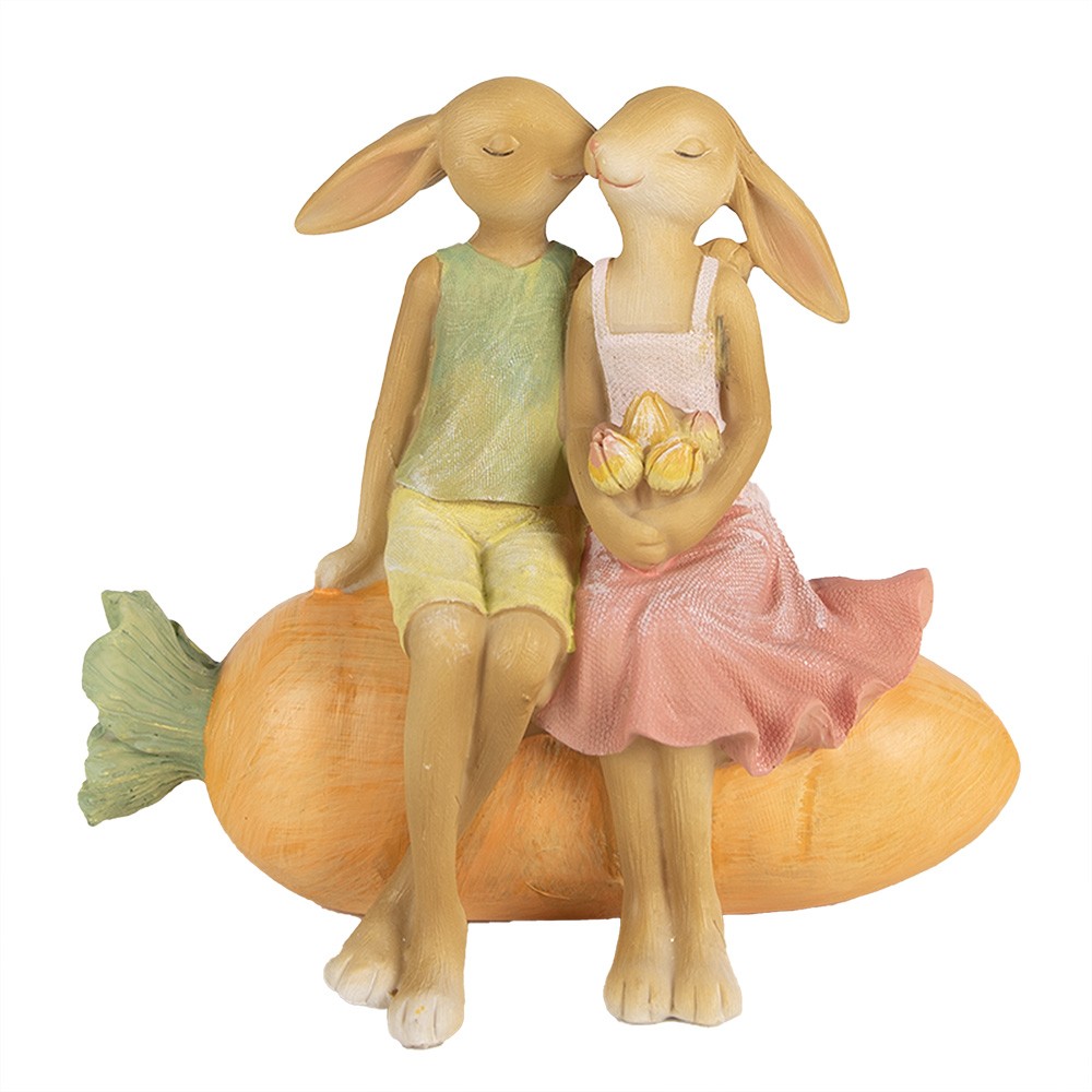 Dekorace králičí pár sedící na mrkvičce - 17*10*15 cm 6PR5024