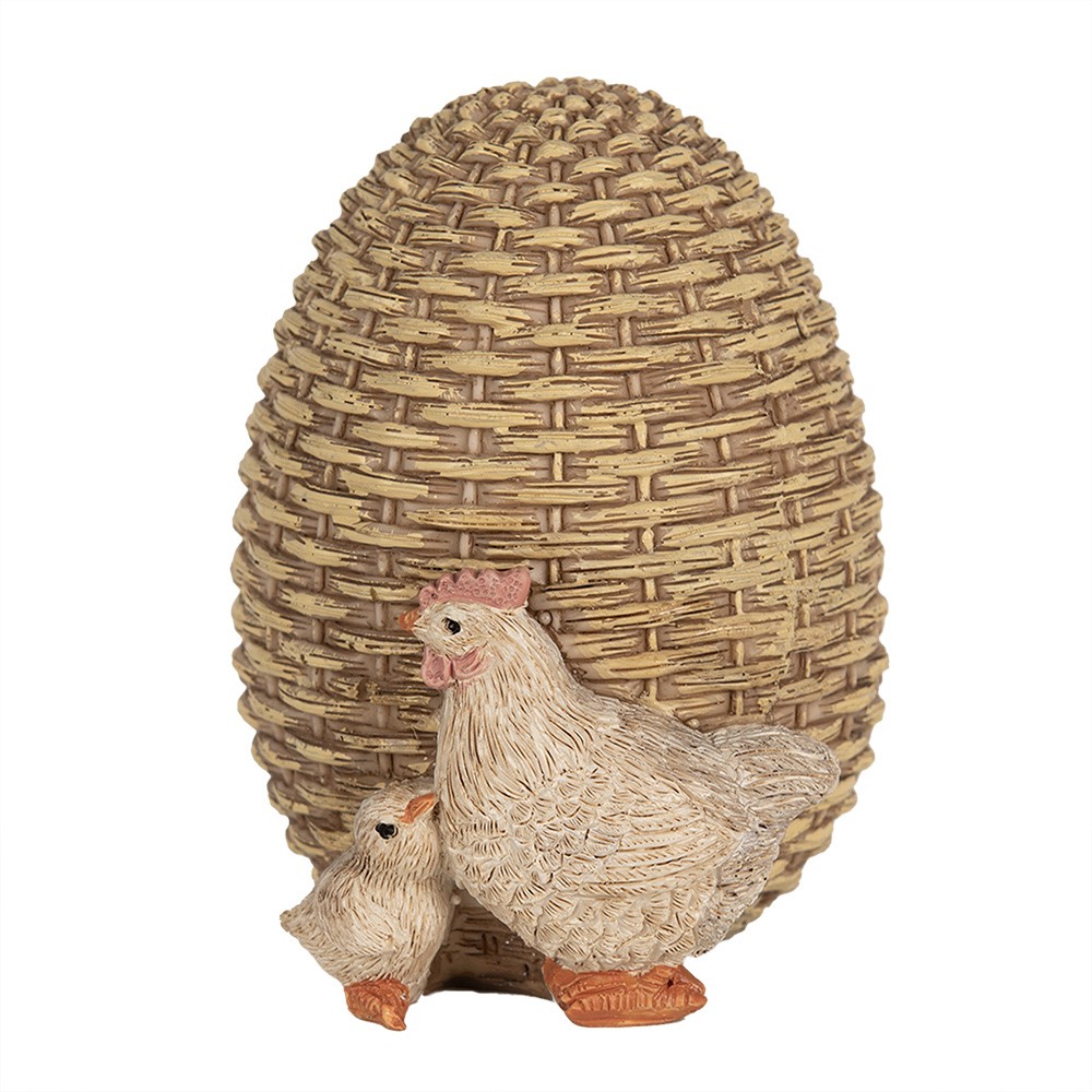 Dekorace hnědé vajíčko se slepičkou - 9*8*10 cm
