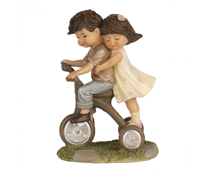 Dekorace děvčátko s chlapcem na tříkolce - 10*6*14 cm