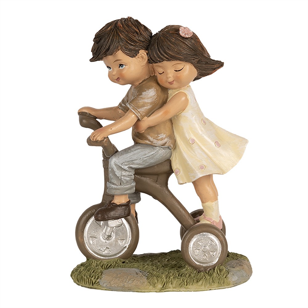 Dekorace děvčátko s chlapcem na tříkolce - 10*6*14 cm Clayre & Eef