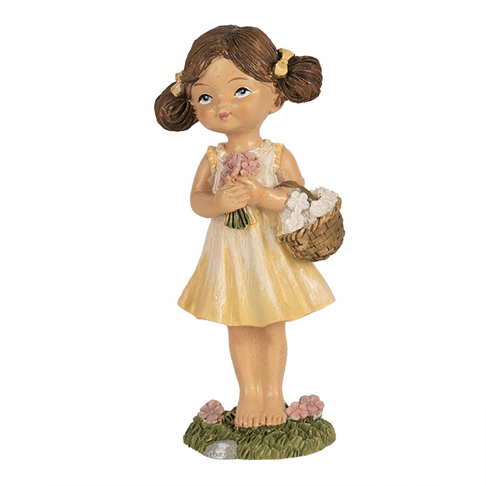 Dekorace děvčátko v šatičkách a s kytičkou - 6*4*13 cm Clayre & Eef
