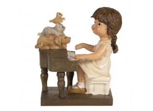 Dekorace děvčátko hrající na klavír a se zvířátky - 10*6*10 cm