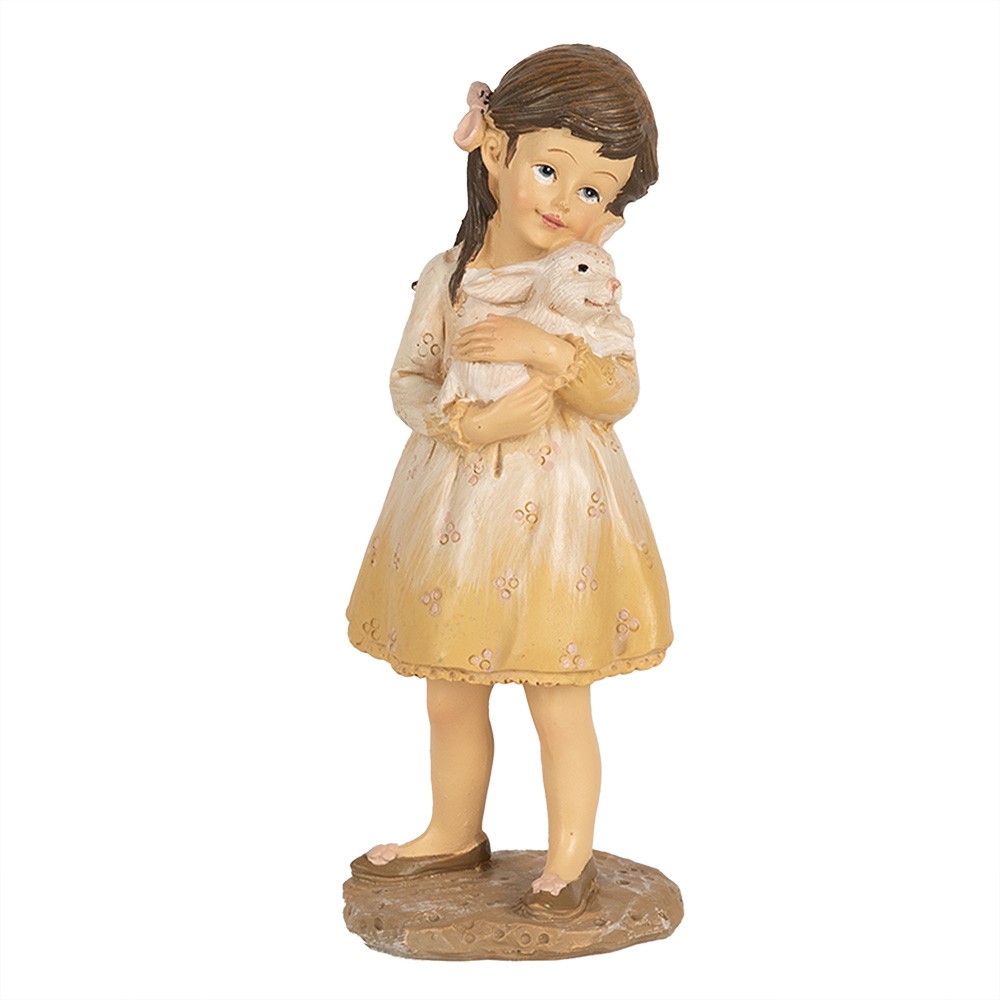 Dekorace děvčátko v šatičkách s králíčkem - 6*5*15 cm Clayre & Eef