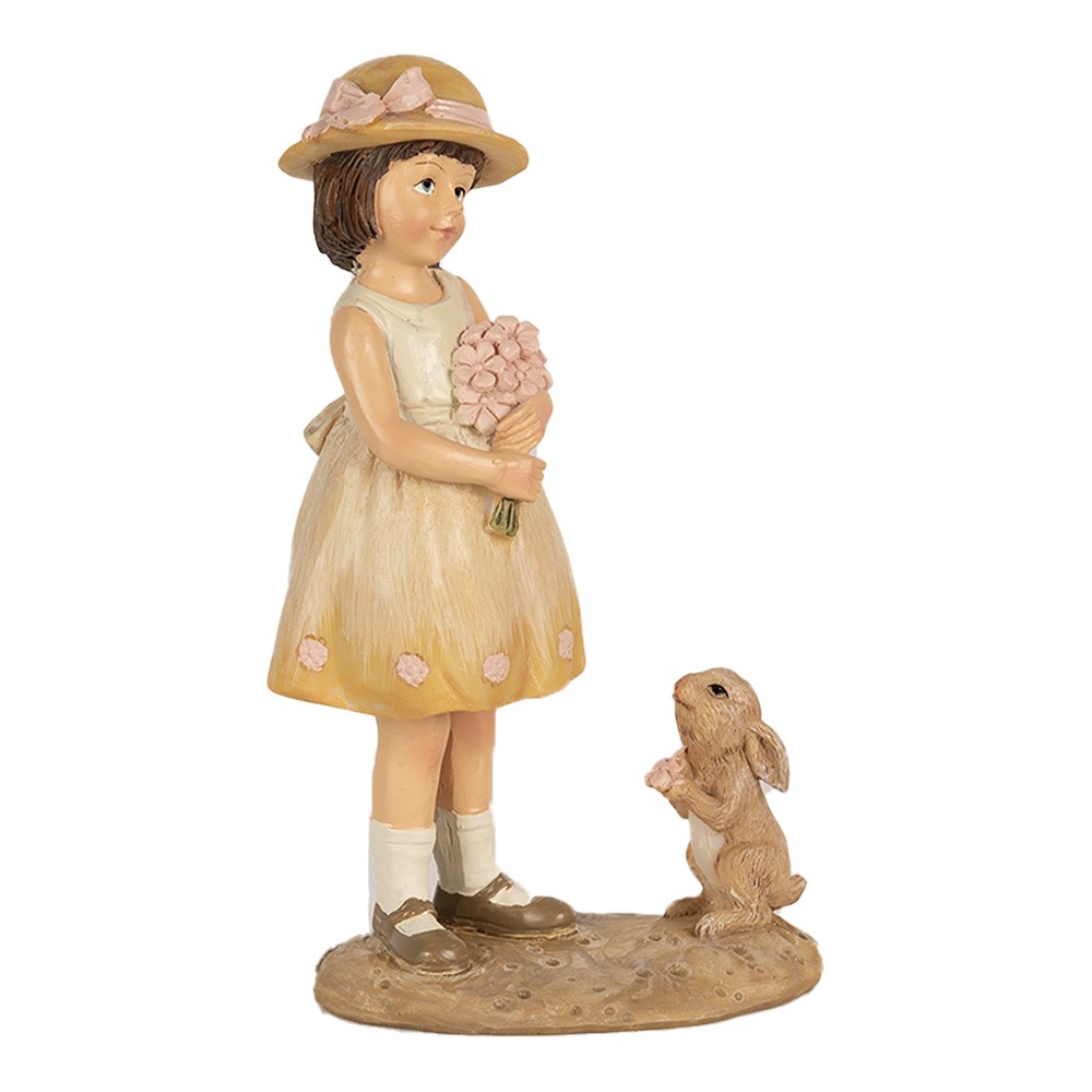Dekorace děvčátko s kytičkou a králíčkem - 9*6*15 cm Clayre & Eef