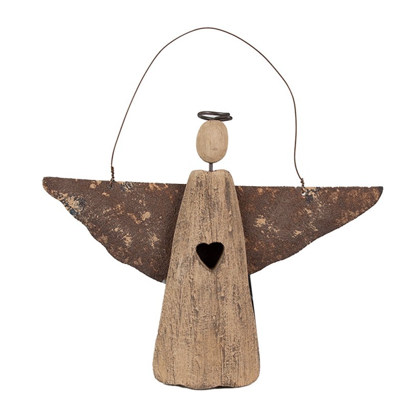 Dekorace závěsný dřevěný anděl Antique se srdíčkem - 8*2*14/18 cm