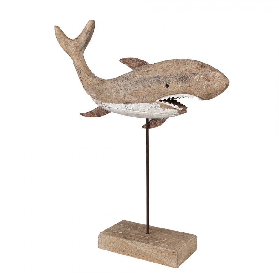 Dřevěná dekorativní soška žralok Shark na podstavci - 34*8*39 cm