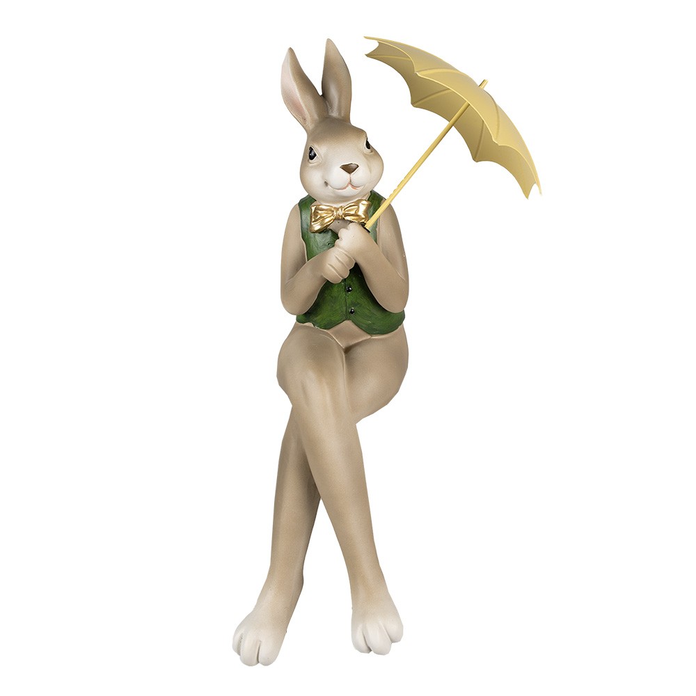 Dekorace králíček v zelené vestě s paraplíčkem - 22*15*43 cm Clayre & Eef