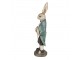 Dekorace králíček v modrém kabátě s košíkem vajíček - 17*10*38 cm
