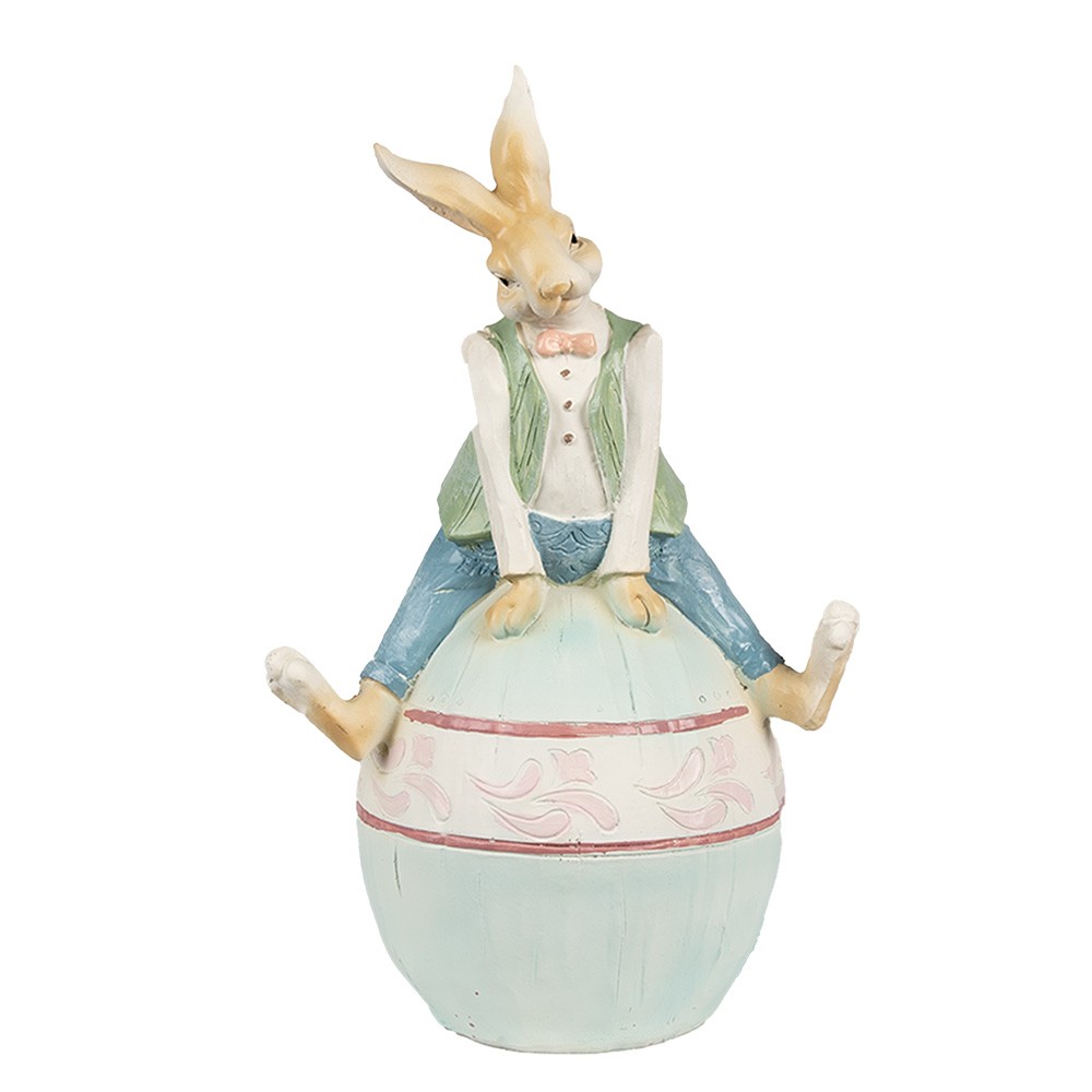 Dekorace králíček sedící na modrém vajíčku - 15*12*25 cm Clayre & Eef