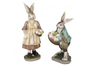 Dekorace králíček v zeleném kabátě s košem vajíček - 18*16*32 cm