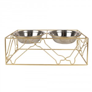 Zlaté kovové misky pro psa nebo kočku - 38x20x14 cm / 2x500 ml