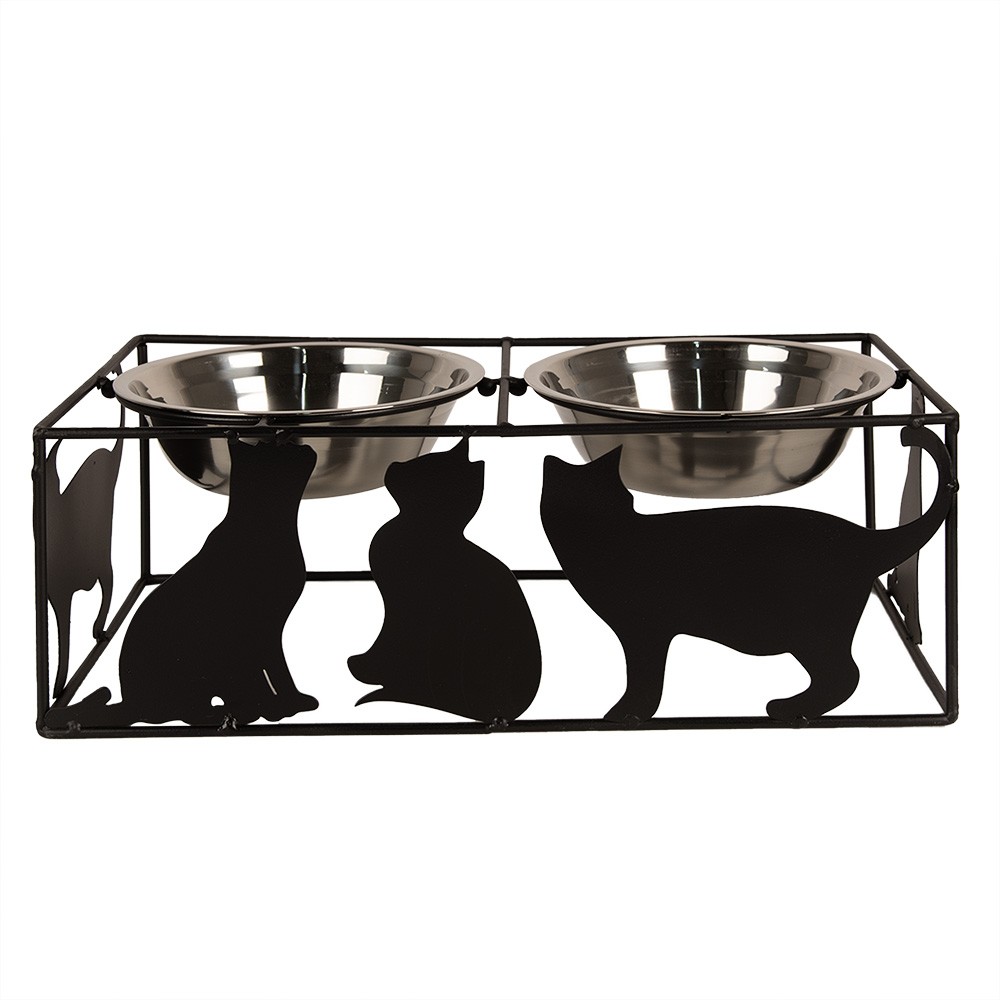 Černé kovové misky pro psa nebo kočku - 38*20*14 cm / 2x500 ml Clayre & Eef