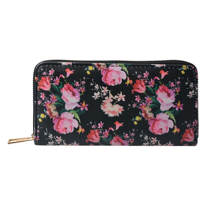 Černá peněženka s květy Vivvien - 10*19 cm Clayre & Eef