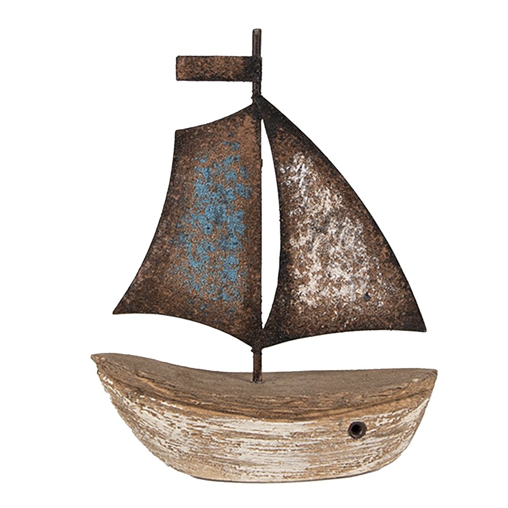 Hnědá dekorativní miniaturní dekorace loďka Nauticco - 9*3*11 cm Clayre & Eef