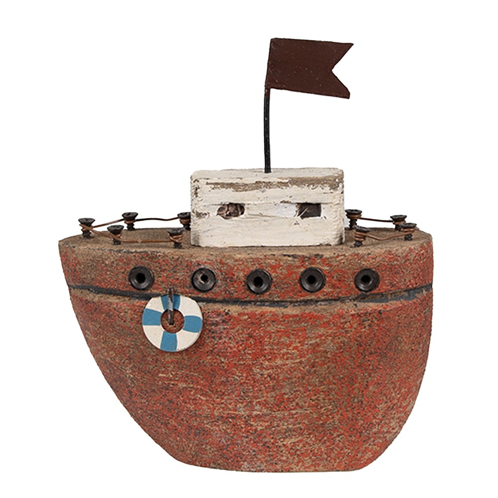 Červená dekorativní miniaturní dekorace loďka Nauticco - 10*4*12 cm Clayre & Eef