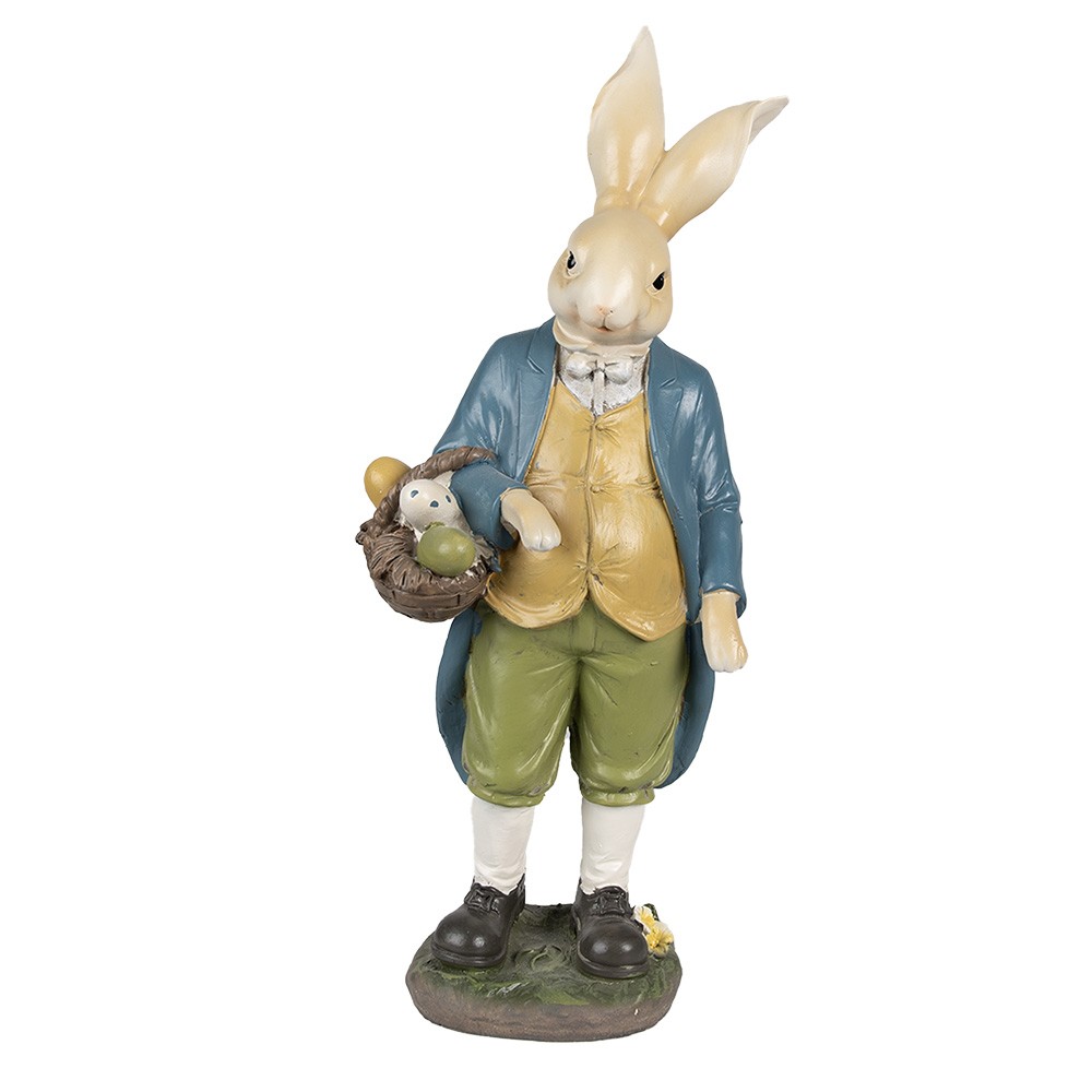 Dekorace králičí taťka v modrém saku s vajíčky - 17*10*38 cm