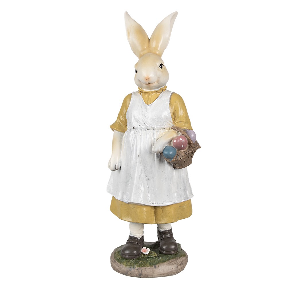 Dekorace králičí mamka v bílé zástěře s vajíčky - 14*11*38 cm Clayre & Eef