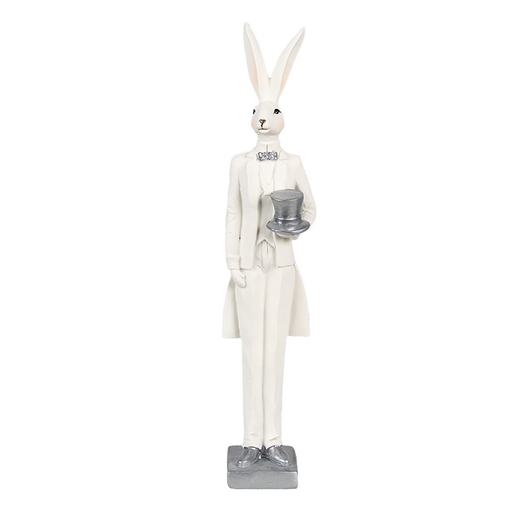 Dekorace bílý zajíc v obleku s cylindrem - 6*7*32 cm Clayre & Eef