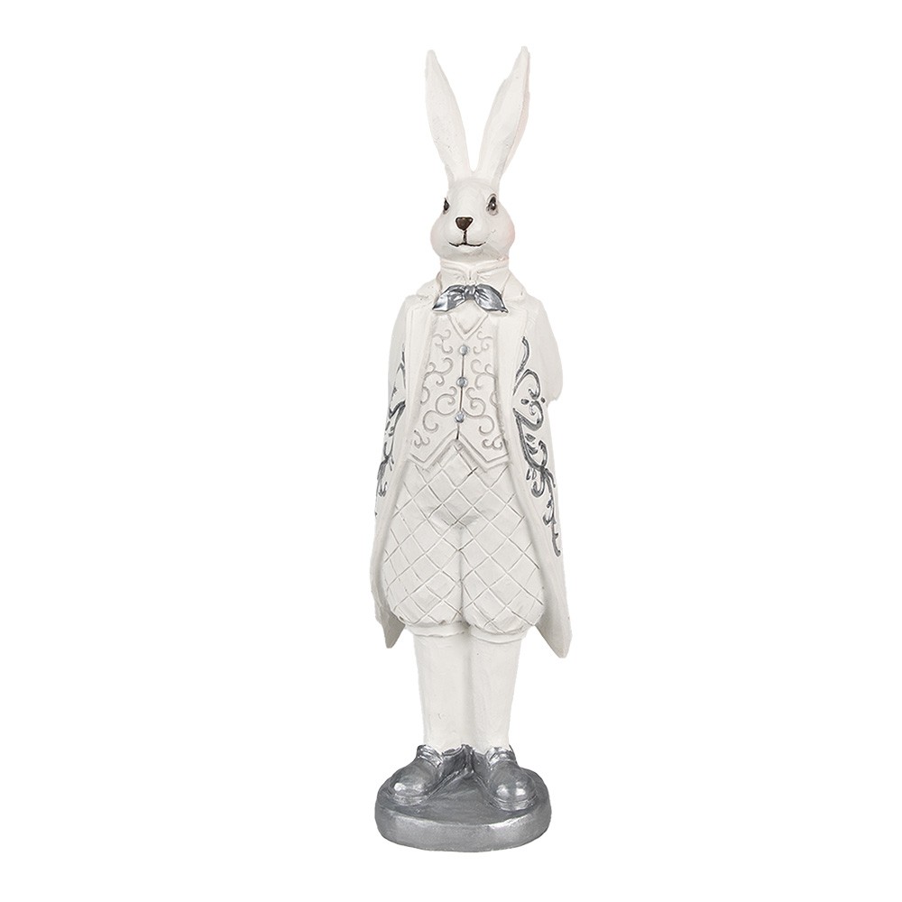 Bílá dekorace socha králík v obleku - 9*8*30 cm 6PR4038