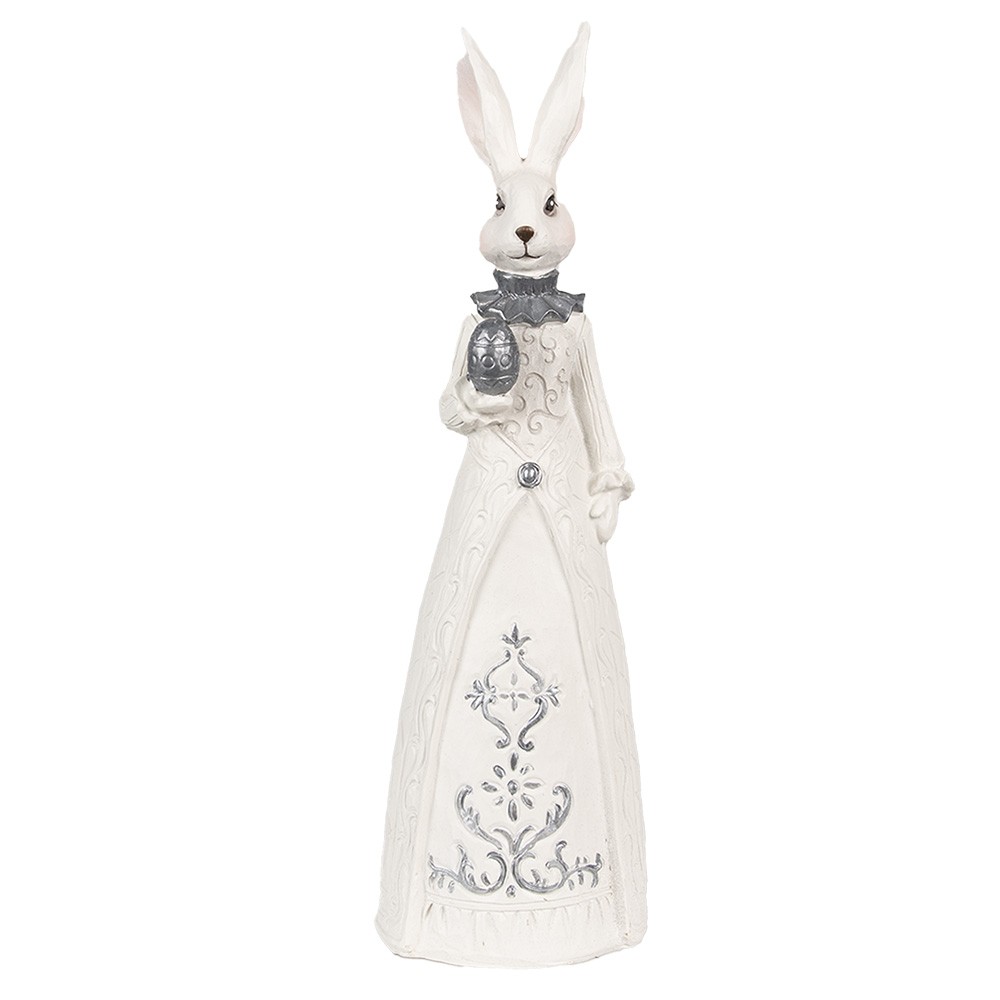 Dekorace socha králičí dáma v šatech a s vajíčkem - 10*9*30 cm Clayre & Eef