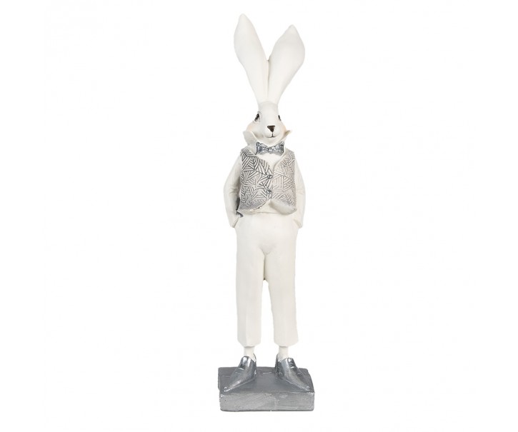 Dekorace socha bílý zajíc ve vestičce - 9*13*36 cm