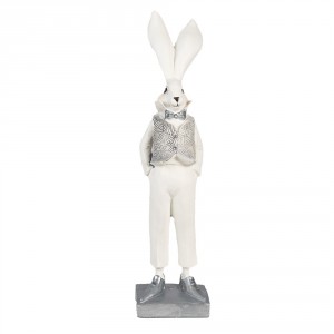 Dekorace socha bílý zajíc ve vestičce - 9*13*36 cm