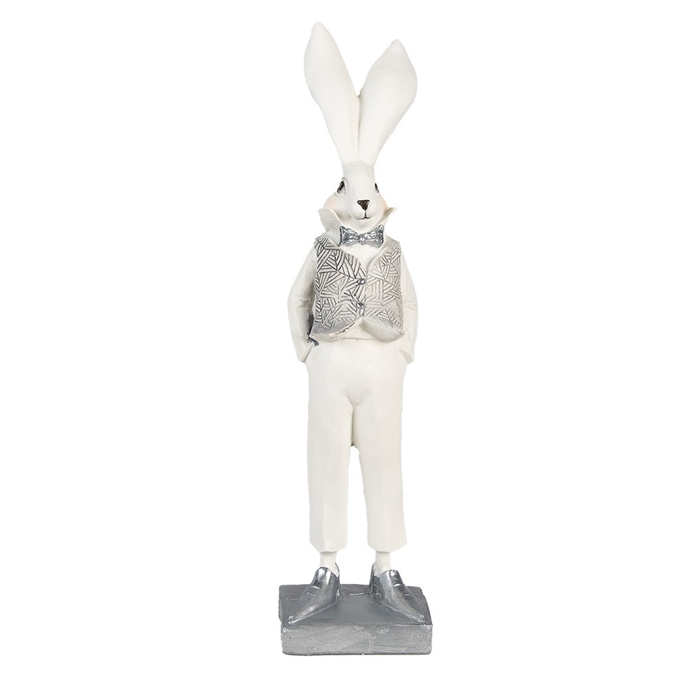 Dekorace socha bílý zajíc ve vestičce - 9*13*36 cm 6PR4047