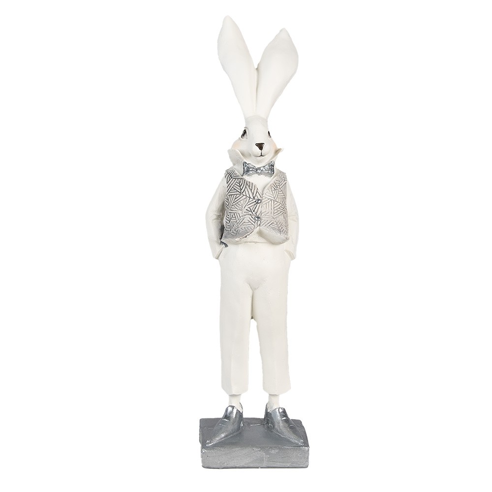 Dekorace socha bílý zajíc ve vestičce - 9*13*36 cm