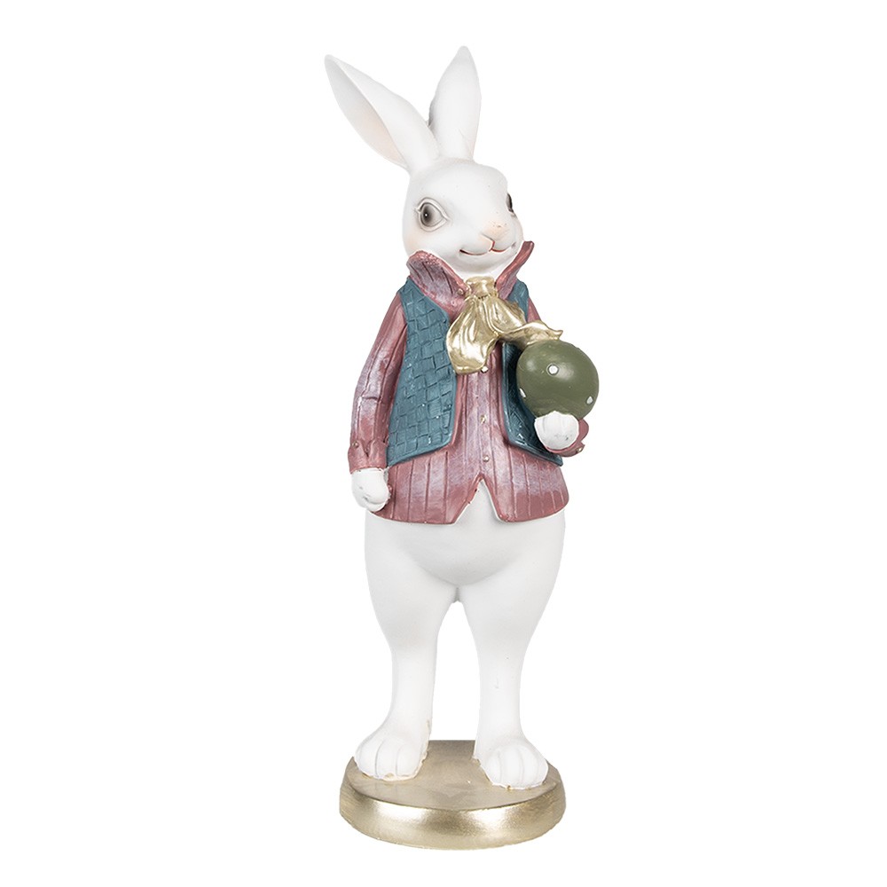 Dekorace bílý králík v košili a s vajíčkem - 11*10*26 cm Clayre & Eef