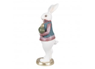 Dekorace bílý králík v košili a s vajíčkem - 11*10*26 cm
