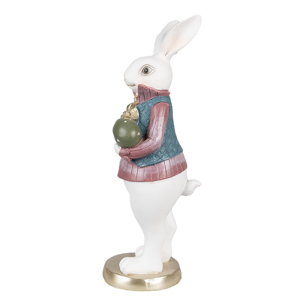 Dekorace bílý králík v košili a s vajíčkem - 11*10*26 cm
