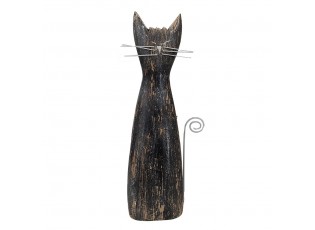 Černá antik dřevěná dekorace socha kočka - 11*6*31 cm