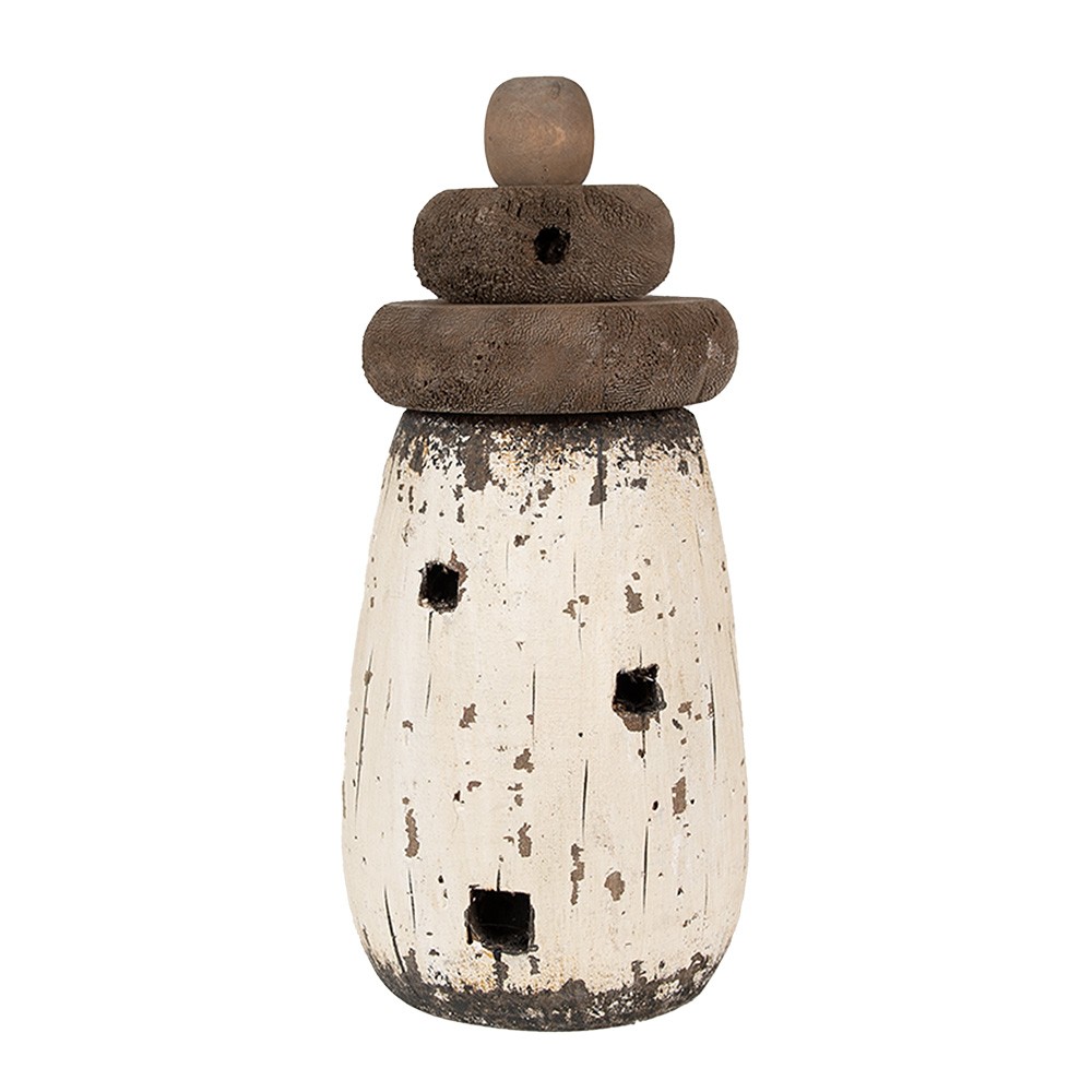 Bílo-hnědá přírodní dřevěná dekorace Maják Nauticco - Ø 11*23 cm Clayre & Eef