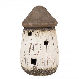 Bílo-hnědá přírodní dřevěná dekorace domek - Ø 11*17 cm
