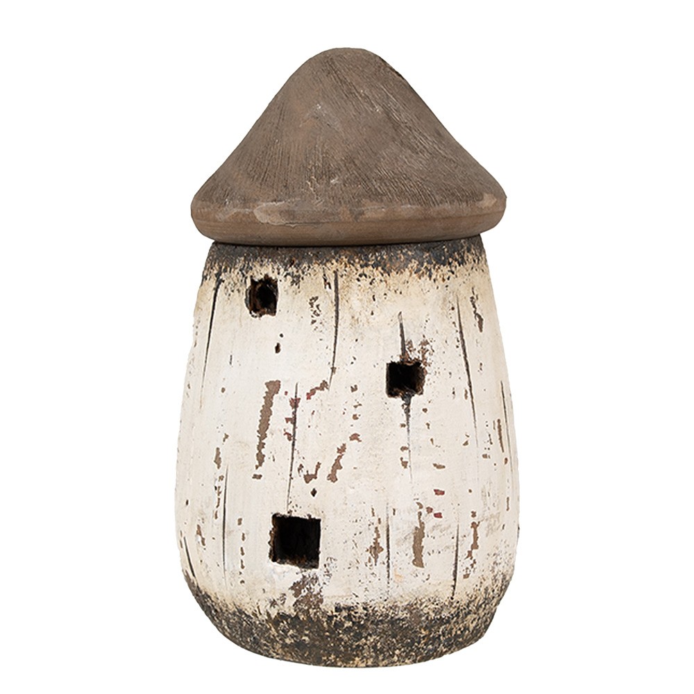 Bílo-hnědá přírodní dřevěná dekorace domek - Ø 11*17 cm