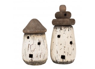 Bílo-hnědá přírodní dřevěná dekorace domek - Ø 11*17 cm